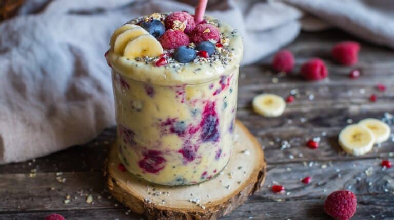 Blended Overnight Oats with Chocolate and Banana Toppings Recipe