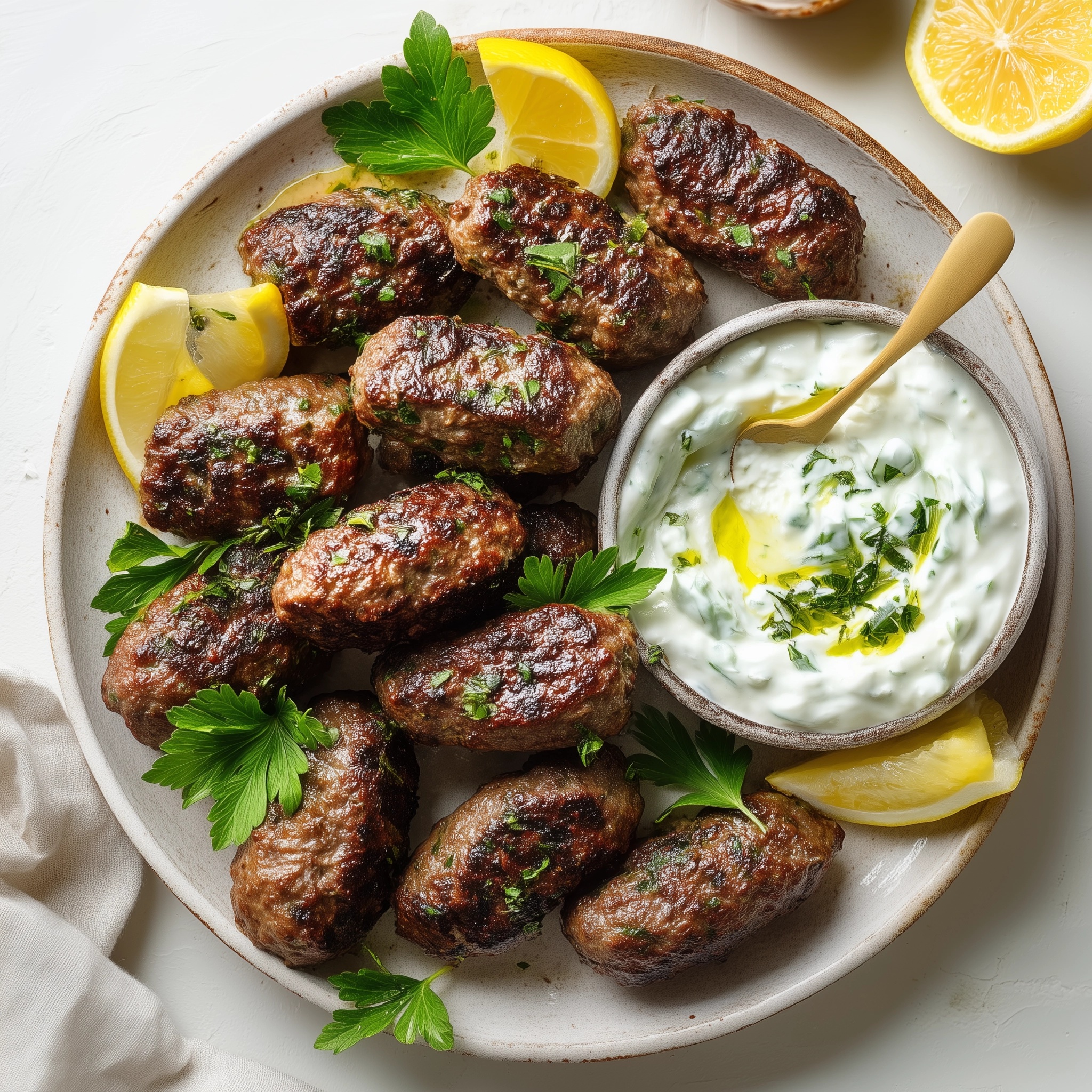 Tray Bake Lamb Kofta Meatballs with Roasted Vegetables and Tahini Sauce Recipe - Recipe Image