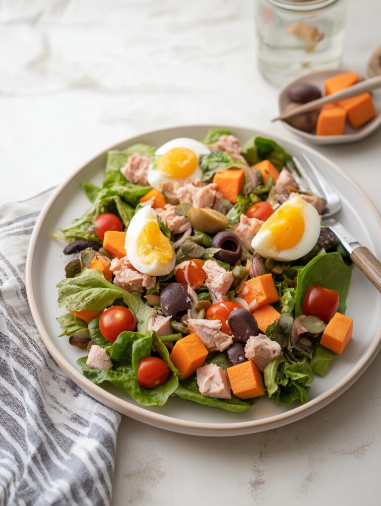 Roasted Sweet Potato Salad with Bacon, Pecans, and Goat Cheese Recipe