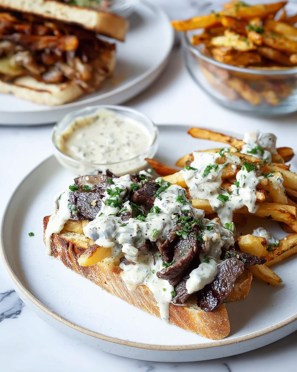 Creamy Mushroom Steak Frites Sandwich Recipe - Recipe Image