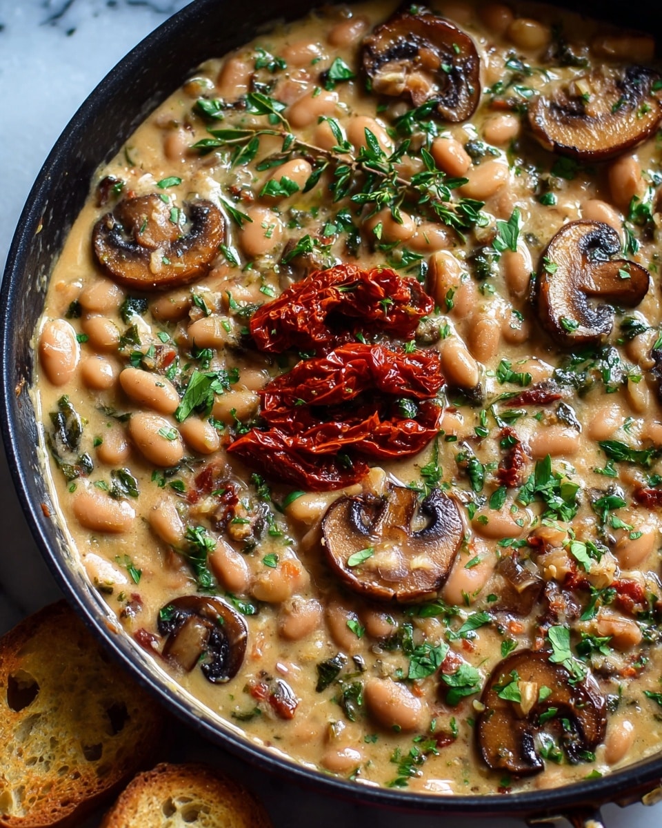Creamy White Bean and Mushroom Skillet Easy Vegetarian Dinner Recipe - Recipe Image