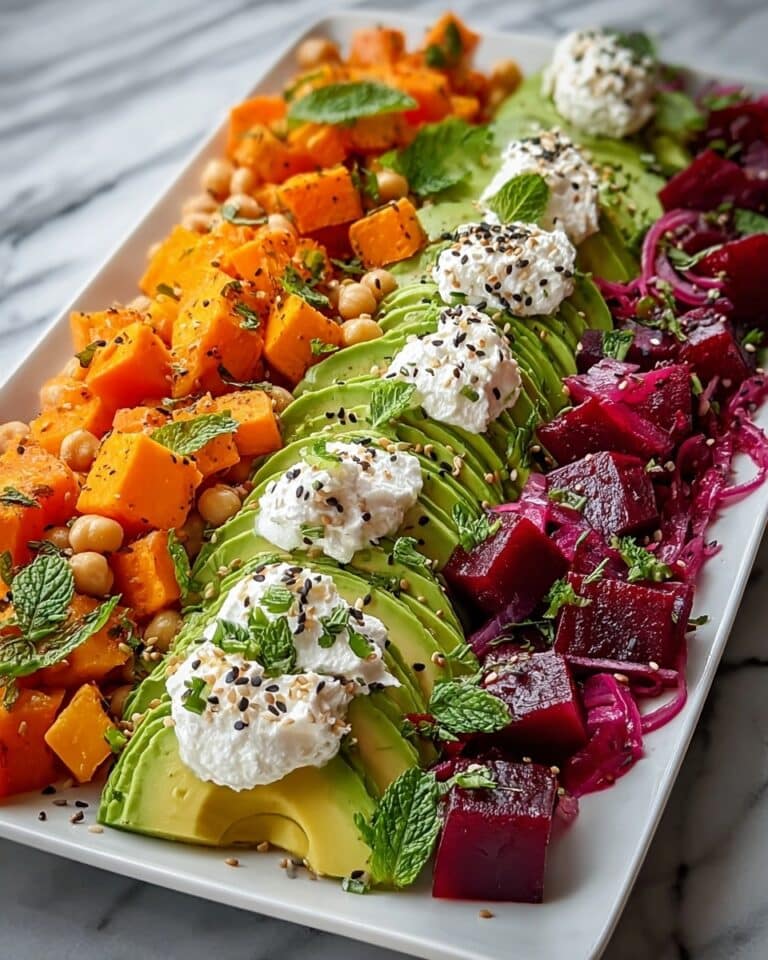 Roasted Beet, Sweet Potato & Avocado Salad with Whipped Ricotta and Lemon-Tahini Drizzle Recipe