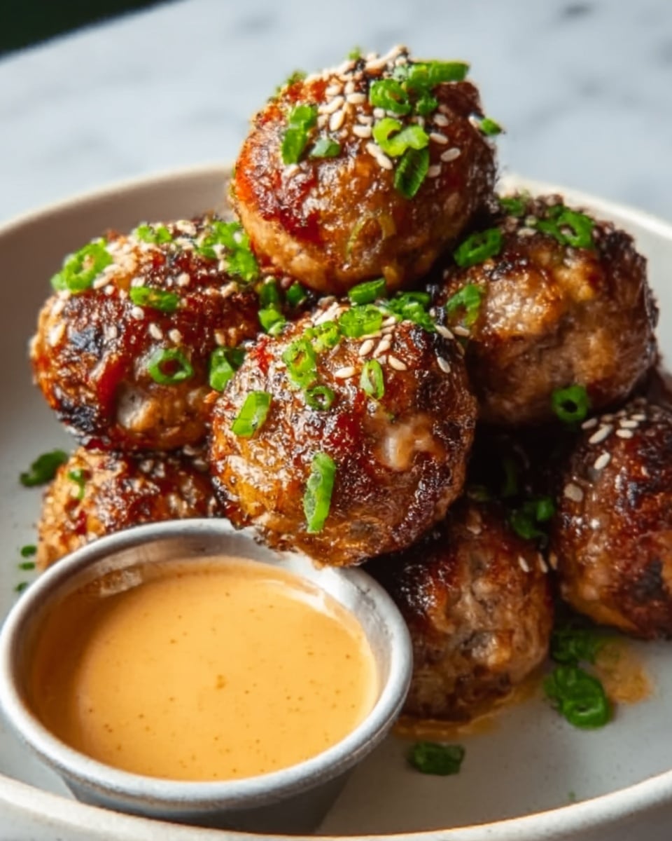 Korean BBQ Meatballs with Spicy Mayo Dip Recipe - Recipe Image