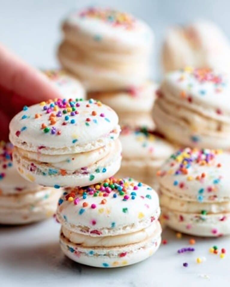 Birthday Cake Macarons with Rainbow Sprinkles and Creamy Vanilla Buttercream Recipe