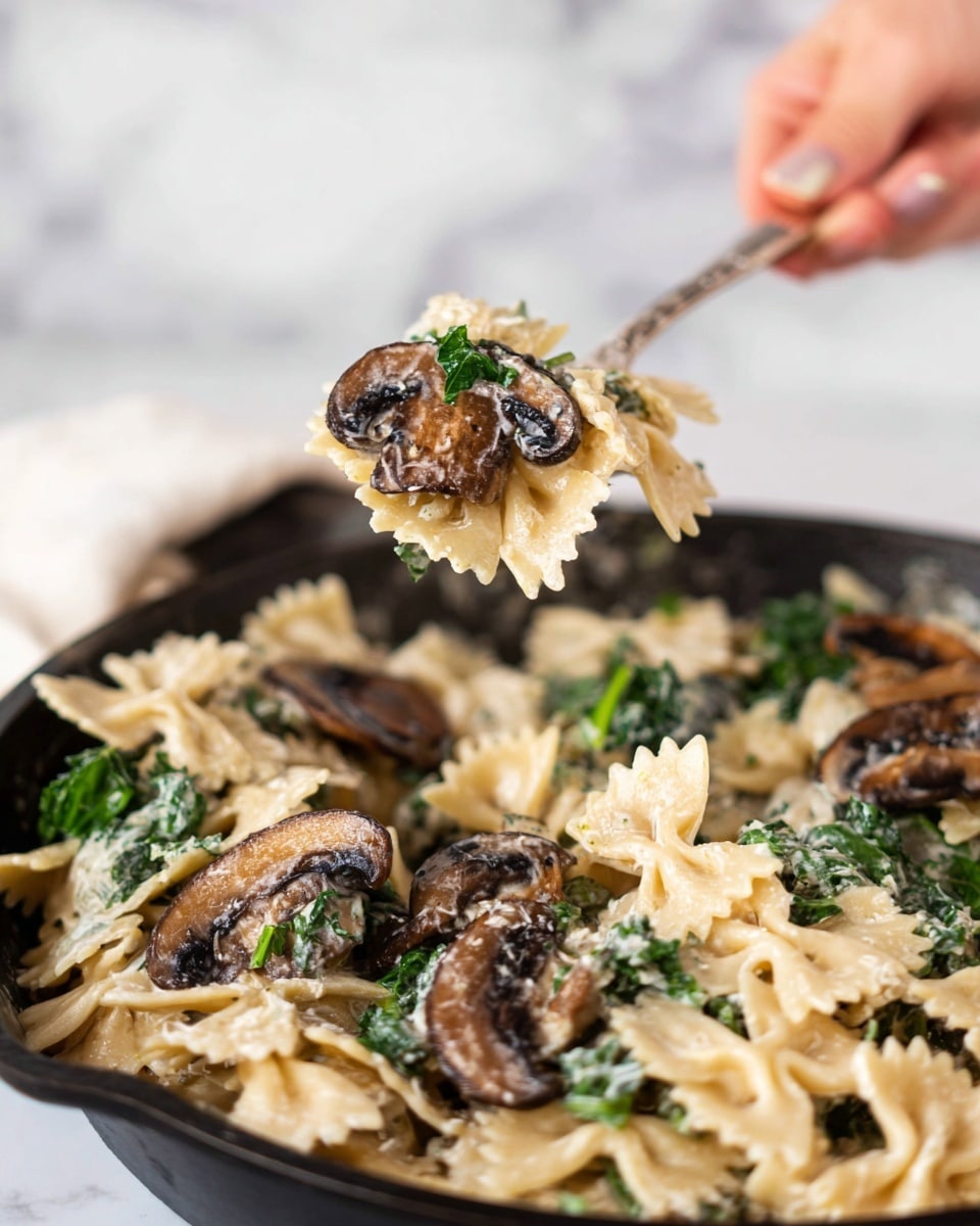 Creamy Vegan Mushroom and Kale Pasta Recipe - Recipe Image