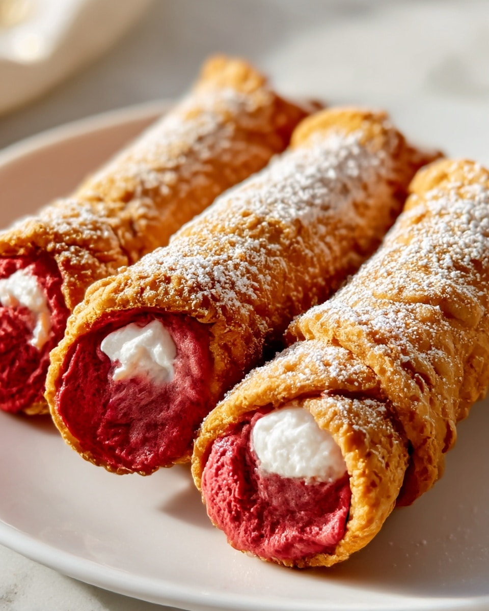 Red Velvet Cannoli with Cream Cheese Filling and Chocolate-Pistachio Garnishes Recipe - Recipe Image