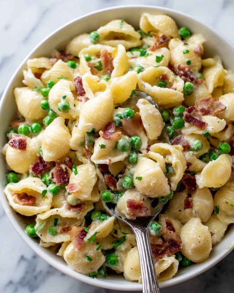 Creamy Pasta Salad with Bacon, Peas, and Parmesan Recipe